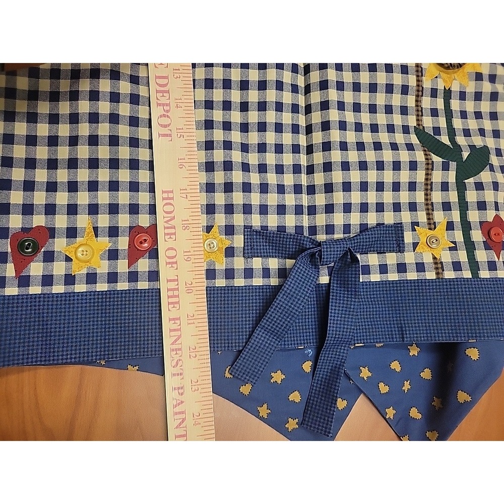 Vintage Cottagecore Patchwork Vest Sunflower Birdhouse Gingham Blue Artisan Sz L - Picture 11 of 12